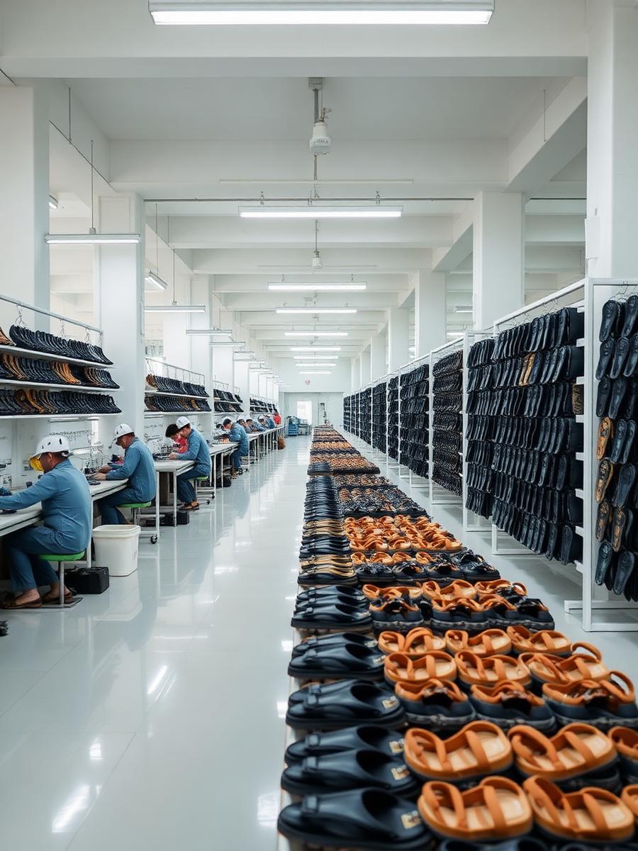 Footwear manufacturing floor with artisans at work